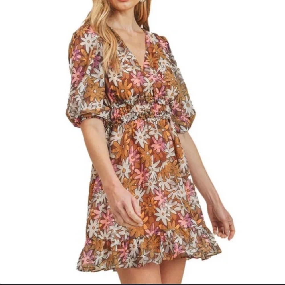Lush Floral bohemian fall dress tie back Size medium